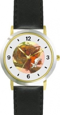The Little Bird - from Mother Goose by Artist: Sylvia Long - WATCHBUDDY® DELUXE TWO-TONE THEME WATCH - Arabic Numbers - Black Leather Strap-Size-Children's Size-Small ( Boy's Size & Girl's Size ) The Little Bird - from Mother Goose by Artist: Sylvia Long - WATCHBUDDY® DELUXE TWO-TONE THEME WATCH - Arabic Numbers - Black Leather Strap-Size-Children's Size-Small ( Boy's Size & Girl's Size )