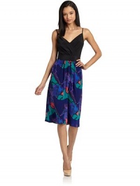 THE LOOKSolid bodice; printed skirtV-neck Mock crossover bodice with draped panelsTie at waistAbstract printed skirtSide seam pocketsBack zip closureTHE FITAbout 42 from shoulder to hemTHE MATERIALSilkCARE & ORIGINDry cleanImportedModel shown is 5'10 (177cm) wearing US size Small. THE LOOKSolid bodice; printed skirtV-neck Mock crossover bodice with draped panelsTie at waistAbstract printed skirtSide seam pocketsBack zip closureTHE FITAbout 42 from shoulder to hemTHE MATERIALSilkCARE & ORIGINDry cleanImportedModel shown is 5'10 (177cm) wearing US size Small.