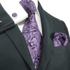 Landisun 543 Dark Purple Paisleys Mens Silk Tie Set: Tie+Hanky+Cufflinks