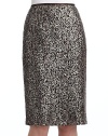 THE LOOKContrast banded waistBack zip with button tab closureSequin and lace overlayFully linedTHE FITPencil skirt silhouetteAbout 26 longTHE MATERIAL45% polyamide/30% cotton/25% polyesterCARE & ORIGINDry cleanImported