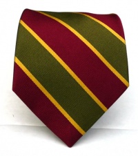 100% Silk Woven Olive and Burgundy Striped Tie 100% Silk Woven Olive and Burgundy Striped Tie