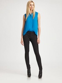 This legging-like style sports top-stitched seams and a tab-front waist for a sleek mix of dress and casual.Tab-front waistBelt loopsZip-flyZip pocketsBack patch pockets66% cotton/27% nylon/7% elastaneDry cleanMade in USA of imported fabricModel shown is 5'10 (177cm) wearing US size 4. This legging-like style sports top-stitched seams and a tab-front waist for a sleek mix of dress and casual.Tab-front waistBelt loopsZip-flyZip pocketsBack patch pockets66% cotton/27% nylon/7% elastaneDry cleanMade in USA of imported fabricModel shown is 5'10 (177cm) wearing US size 4.