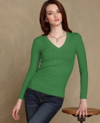 Classic cables: The Jenny V-Neck sweater is a wardrobe essential. Featuring mini knit cables and made from soft cotton, it's just so comfy! Classic cables: The Jenny V-Neck sweater is a wardrobe essential. Featuring mini knit cables and made from soft cotton, it's just so comfy!