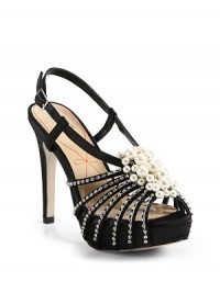 THE LOOKCutout satin with rhinestone and faux pearl embellishmentAdjustable ankle strapPadded insoleSelf-covered heel, 4½ (115mm)Self-covered platform, ¾ (20mm)Compares to a 3¾ heel (95mm)THE MATERIALSatin upperLeather lining and soleORIGINImported THE LOOKCutout satin with rhinestone and faux pearl embellishmentAdjustable ankle strapPadded insoleSelf-covered heel, 4½ (115mm)Self-covered platform, ¾ (20mm)Compares to a 3¾ heel (95mm)THE MATERIALSatin upperLeather lining and soleORIGINImported