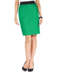 Strike a noticeably stylish note in this petite pencil skirt from Alfani, outfitted with an elegant lace overlay. Strike a noticeably stylish note in this petite pencil skirt from Alfani, outfitted with an elegant lace overlay.