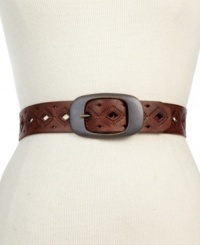 Diamonds are a girl's best friend, and this essential accessory from Fossil follows suit. Supple leather is adorned with artisanal diamond shaped perforations, while the antiqued silver buckle adds a vintage vibe. Diamonds are a girl's best friend, and this essential accessory from Fossil follows suit. Supple leather is adorned with artisanal diamond shaped perforations, while the antiqued silver buckle adds a vintage vibe.