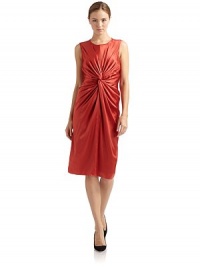 THE LOOKJewelneckSleeveless Twist waist detail creates soft pleats on the frontBack zipper with hook-and-eye closureTHE FITAbout 39 from shoulder to hemTHE MATERIALSilk/elastaneFully linedCARE & ORIGINDry cleanMade in ItalyModel shown is 5'9 (175cm) wearing US size 4. THE LOOKJewelneckSleeveless Twist waist detail creates soft pleats on the frontBack zipper with hook-and-eye closureTHE FITAbout 39 from shoulder to hemTHE MATERIALSilk/elastaneFully linedCARE & ORIGINDry cleanMade in ItalyModel shown is 5'9 (175cm) wearing US size 4.