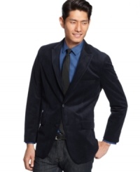 Complement your special occasion with this handsome slim fit 2 button blazer by Alfani RED. Complement your special occasion with this handsome slim fit 2 button blazer by Alfani RED.