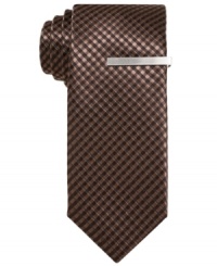 Country goes city. With a dark, sleek gingham, this Alfani RED tie is thoroughly urban fare. Country goes city. With a dark, sleek gingham, this Alfani RED tie is thoroughly urban fare.