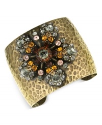 A bouquet of bohemian flowers. This bracelet from 2028 features a textured cuff displayed a flower accent with topaz and black diamond crystals. Crafted in burnished brass. Approximate length: 7-1/4 inches. A bouquet of bohemian flowers. This bracelet from 2028 features a textured cuff displayed a flower accent with topaz and black diamond crystals. Crafted in burnished brass. Approximate length: 7-1/4 inches.