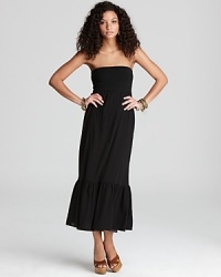 Splendid's white ruffled-hem maxi does double duty as a convertible skirt. What could be better than two looks in one? Splendid's white ruffled-hem maxi does double duty as a convertible skirt. What could be better than two looks in one?