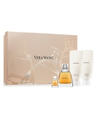 Timeless and elegant, this Vera Wang Signature gift set includes a 3.4 oz. Eau de Parfum Spray, 3.4 oz. Body Lotion, 3.4 oz. Bath and Shower Gel, and a deluxe mini spray. Timeless and elegant, this Vera Wang Signature gift set includes a 3.4 oz. Eau de Parfum Spray, 3.4 oz. Body Lotion, 3.4 oz. Bath and Shower Gel, and a deluxe mini spray.