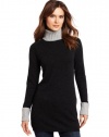 Magaschoni Women's 100% Cashmere Turtleneck Tunic Sweater, Charcoal/Light Silver, Large