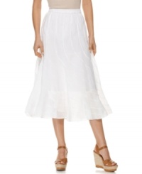 A seamed cotton skirt from Grace Elements is an easy way to get into spring style! Try it with tanks, twinsets and peasant tops. A seamed cotton skirt from Grace Elements is an easy way to get into spring style! Try it with tanks, twinsets and peasant tops.