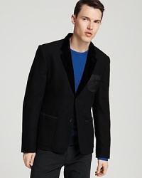 Spruce up your evening attire with a dashing sport coat, featuring a velvet notch collar and a clever, satiny chest pocket for designer flair. Spruce up your evening attire with a dashing sport coat, featuring a velvet notch collar and a clever, satiny chest pocket for designer flair.