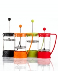 Brew to taste. Designed for true coffee lovers, the Bodum French press makes the perfect cup of coffee -- bold, balanced and delicious -- morning, noon or night. Available in an array of eye-opening colors. One-year limited warranty. Brew to taste. Designed for true coffee lovers, the Bodum French press makes the perfect cup of coffee -- bold, balanced and delicious -- morning, noon or night. Available in an array of eye-opening colors. One-year limited warranty.