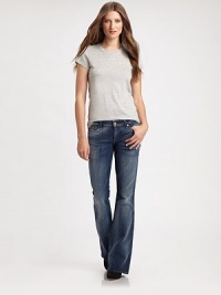 Slightly faded, suede-like denim in a relaxed silhouette with subtle hardware and bootcut construction. THE FITRelaxed fitRise, about 7½Inseam, about 34½THE DETAILSZip flyFive-pocket styleBack patch pockets98% cotton/2% spandexMachine washMade in USA of imported fabricModel shown is 5'9 (175cm) wearing US size 26. Slightly faded, suede-like denim in a relaxed silhouette with subtle hardware and bootcut construction. THE FITRelaxed fitRise, about 7½Inseam, about 34½THE DETAILSZip flyFive-pocket styleBack patch pockets98% cotton/2% spandexMachine washMade in USA of imported fabricModel shown is 5'9 (175cm) wearing US size 26.