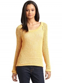 THE LOOKAllover semi-sheer open knit constructionRibbed trimLong sleevesTHE FITAbout 22 from shoulder to hemTHE MATERIAL55% cotton/45% polyesterCARE & ORIGINHand washImportedModel shown is 5'10½ (179cm) wearing US size Small. 