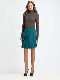 An A-line skirt with front knife pleats that are perfectly complemented by an edgy, off-center zipper.Off-center zipperPleated frontBack waist dartsFully linedAbout 19 long95% virgin wool/5% nylonDry cleanImportedModel shown is 5'11 (180cm) wearing US size 4. An A-line skirt with front knife pleats that are perfectly complemented by an edgy, off-center zipper.Off-center zipperPleated frontBack waist dartsFully linedAbout 19 long95% virgin wool/5% nylonDry cleanImportedModel shown is 5'11 (180cm) wearing US size 4.