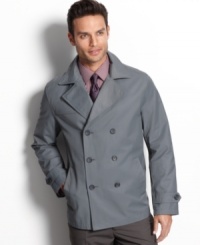 The traditional double-breasted peacoat by Alfani RED will always remain a classic. The traditional double-breasted peacoat by Alfani RED will always remain a classic.
