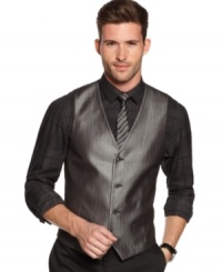 Go from ordinary to outstanding with the simple addition of this sleek, slim-fit herringbone vest from Alfani RED. Go from ordinary to outstanding with the simple addition of this sleek, slim-fit herringbone vest from Alfani RED.