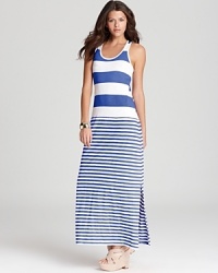 Bold stripes bring an effortlessly cool nautical feel to this balmy-season maxi dress. Pair the look with sky-high platforms for next-level chic. Bold stripes bring an effortlessly cool nautical feel to this balmy-season maxi dress. Pair the look with sky-high platforms for next-level chic.