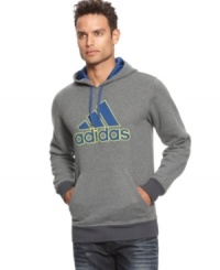 Casual comfort can still be bold with this vibrant hoodie from adidas. Casual comfort can still be bold with this vibrant hoodie from adidas.