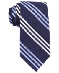 Fine lines. This skinny tie from Tommy Hilfiger takes a prep staple and slims it down.