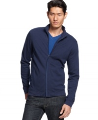 Be a style stand out with this dressy full zip knit slim fit jacket by Alfani RED. Be a style stand out with this dressy full zip knit slim fit jacket by Alfani RED.
