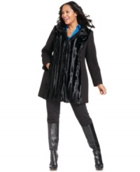 Glam up your look this winter season with Alfani's plus size coat, featuring a faux fur front. Glam up your look this winter season with Alfani's plus size coat, featuring a faux fur front.