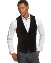 Style with swagger. Distinguish yourself in this plush velvet vest from Alfani RED. Style with swagger. Distinguish yourself in this plush velvet vest from Alfani RED.