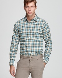 Like early morning on a beach in northern California, the light earth tones of this handsome plaid shirt revitalize you with understated energy. Another impressive offering from the always cool Jack Spade. Like early morning on a beach in northern California, the light earth tones of this handsome plaid shirt revitalize you with understated energy. Another impressive offering from the always cool Jack Spade.