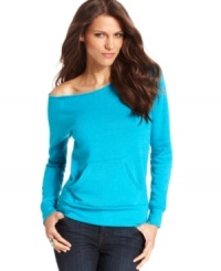 With an off-the-shoulder boat neckline, this American Apparel fleece sweater's retro appeal is perfect for stylish layering!