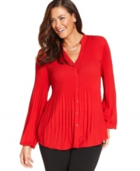 Look pretty in pleats with Alfani's long sleeve plus size blouse-- it's perfect for work! Look pretty in pleats with Alfani's long sleeve plus size blouse-- it's perfect for work!