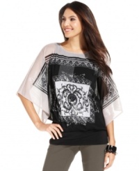 Transparent sequins add high shine to this Alfani printed top for a subtle dose of daytime glam! Transparent sequins add high shine to this Alfani printed top for a subtle dose of daytime glam!