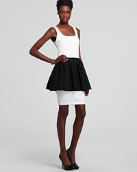 Stun on the party scene in this Aqua color block dress, a must-have featuring the feminine peplum that's rounding out the season's chicest pieces. Stun on the party scene in this Aqua color block dress, a must-have featuring the feminine peplum that's rounding out the season's chicest pieces.