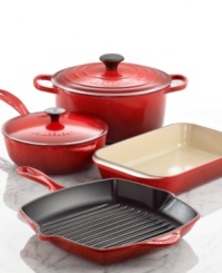 Learn to cook French. A charming mix of style and design, this cast iron collection equips your kitchen with incredible precision, performance and control. Advanced sand-colored enameled interiors exhibit superior heat distribution and retention, while colorful, durable exteriors resist the wear and tear of a busy space. Lifetime warranty. Learn to cook French. A charming mix of style and design, this cast iron collection equips your kitchen with incredible precision, performance and control. Advanced sand-colored enameled interiors exhibit superior heat distribution and retention, while colorful, durable exteriors resist the wear and tear of a busy space. Lifetime warranty.