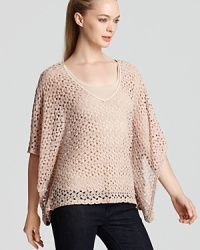 Delicate crochet imparts elegant dimension to an ethereal Karen Kane blouse. Showcase the diaphanous silhouette against sleek separates. Delicate crochet imparts elegant dimension to an ethereal Karen Kane blouse. Showcase the diaphanous silhouette against sleek separates.