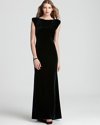 In plush velvet and a rich, hunter green hue, ABS by Allen Schwartz's jewel-tone gown feels utterly fresh for the season. In plush velvet and a rich, hunter green hue, ABS by Allen Schwartz's jewel-tone gown feels utterly fresh for the season.