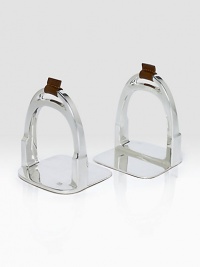 Equestrian-inspired silver-plated brass stirrups lend the perfect finishing touch to a cherished library.5 L x 6 W x 4½ HSilver-plated brass, leather and suedeImported Equestrian-inspired silver-plated brass stirrups lend the perfect finishing touch to a cherished library.5 L x 6 W x 4½ HSilver-plated brass, leather and suedeImported