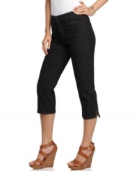 Capris in basic black are super-flattering from Not Your Daughter's Jeans. Rhinestones at the hem add a little extra bling to casual days! Capris in basic black are super-flattering from Not Your Daughter's Jeans. Rhinestones at the hem add a little extra bling to casual days!