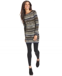 Sequins and metallic touches give this ECI tunic sweater a festive touch!