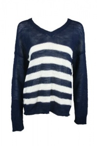 Aqua Womens Navy White Stripe V Neck Semi Loose Knit Sweater M Aqua Womens Navy White Stripe V Neck Semi Loose Knit Sweater M
