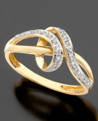 Beauty flows freely on this blissful ring featuring ribbons of round-cut diamonds (1/10 ct. t.w) set in 14k gold. Beauty flows freely on this blissful ring featuring ribbons of round-cut diamonds (1/10 ct. t.w) set in 14k gold.