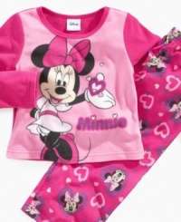 Adorable pajama set by AME with Minnie Mouse graphic on top and allover print bottom. Adorable pajama set by AME with Minnie Mouse graphic on top and allover print bottom.