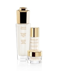 Through extensive research, Guerlain identified bee products as some of the world's most effective natural healing substances, and created Abeille Royale's key active ingredient: the Pure Royal Concentrate. The Abeille Royale Serum uses the active power of bee products to repair wrinkles while lifting and firming skin. The Guerlain Abeille Royale Serum set contains a full size serum and deluxe samples of the toner and day cream. An ideal combination of products to keep skin moisturized and toned from the inside out Through extensive research, Guerlain identified bee products as some of the world's most effective natural healing substances, and created Abeille Royale's key active ingredient: the Pure Royal Concentrate. The Abeille Royale Serum uses the active power of bee products to repair wrinkles while lifting and firming skin. The Guerlain Abeille Royale Serum set contains a full size serum and deluxe samples of the toner and day cream. An ideal combination of products to keep skin moisturized and toned from the inside out