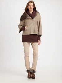 Plush, wonderfully warm shearling, in a boxy, biker-inspired design finished with an asymmetrical zip.Foldover collarAsymmetrical front zipBracelet sleevesSide slash pocketsAbout 20 from shoulder to hemLeatherDry cleanMade in Italy of imported fabricModel shown is 5'11 (180cm) wearing US size 4. Plush, wonderfully warm shearling, in a boxy, biker-inspired design finished with an asymmetrical zip.Foldover collarAsymmetrical front zipBracelet sleevesSide slash pocketsAbout 20 from shoulder to hemLeatherDry cleanMade in Italy of imported fabricModel shown is 5'11 (180cm) wearing US size 4.