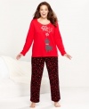 Let it snow. These plus size pajamas by HUE feature a cute dog and snowflakes on the top and polka dot fleece pants.