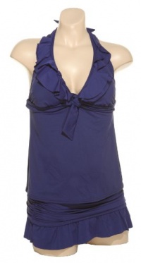 KENNETH COLE REACTION Banded Ruffle Halter & Swimskirt Tankini Set [RS1PN82/RS1PN92]