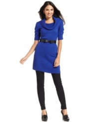 AGB's cowlneck tunic sweater looks amazing with leggings and flats. The matching bow belt is a sweet finishing touch! AGB's cowlneck tunic sweater looks amazing with leggings and flats. The matching bow belt is a sweet finishing touch!
